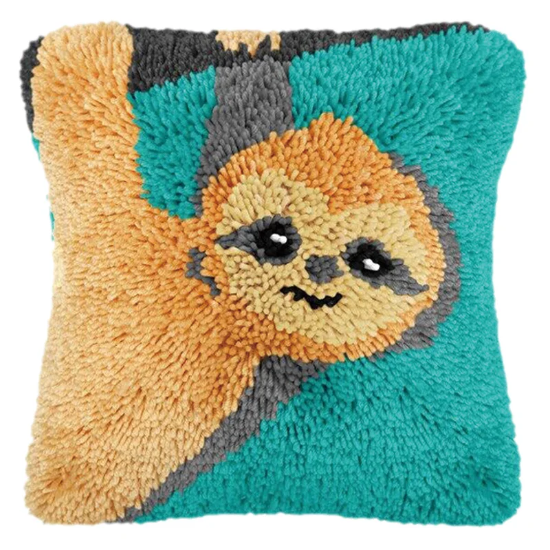 DIY Latch Hook Pillow Kits Cushion Cover 43cm Crochet Needlework Yarn Handcraft Animal Cartoon Home Decor Gift Adults No Insert