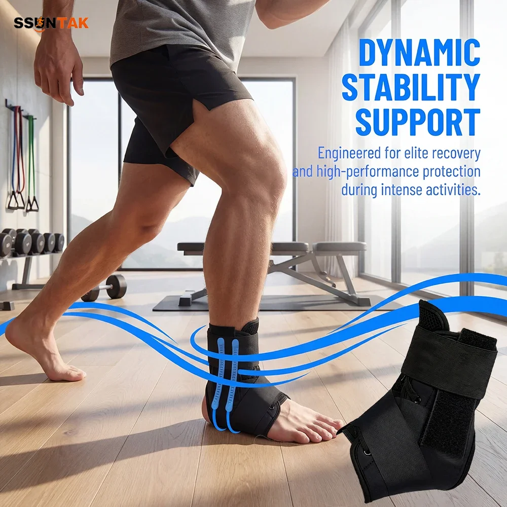 

SSUNTAK Compression Ankle Brace Breathable Adjustable Ankle Support Wrap for Men Women Anti-Sprain Protection Running Soccer