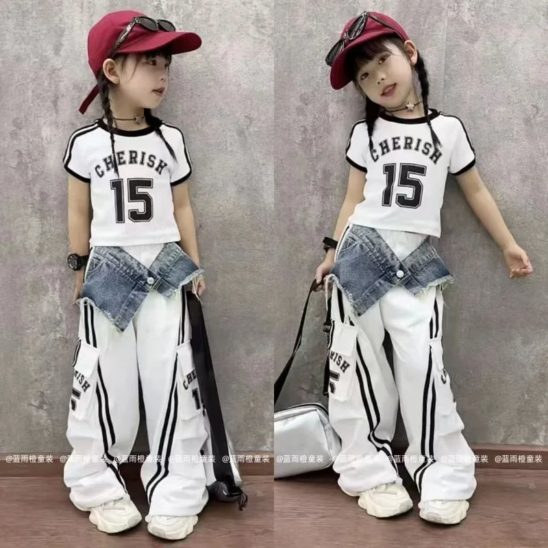 Girls' Suit Summer Clothes 2025 New Fashionable Work Pants For Children Short-Sleeved T-Shirt 2-piece Set For Big Girls