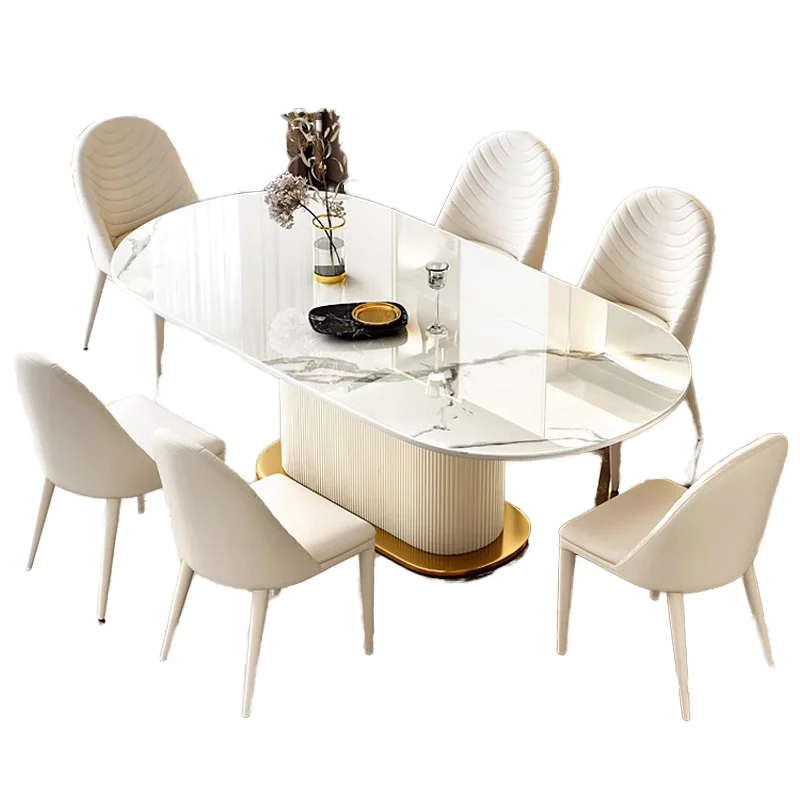 

Hanyee Luxury Modern Sintered Dining Table Set Popular Nordic Style 6 Metal Chairs For Dining And Kitchen For Hotel Use