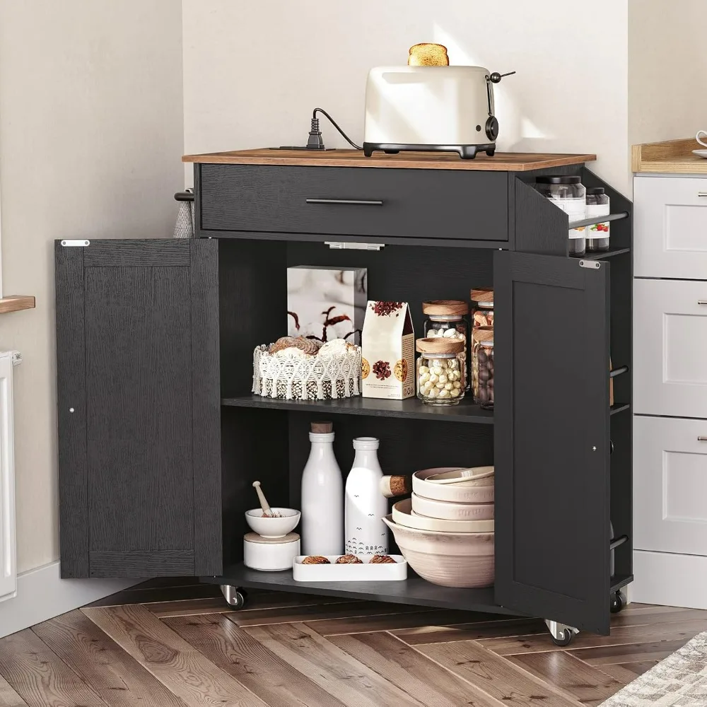 

Kitchen Island with Power Outlet, Kitchen Storage Island with Spice Rack and Drawer, Rolling Kitchen Cart on Wheels,for Home