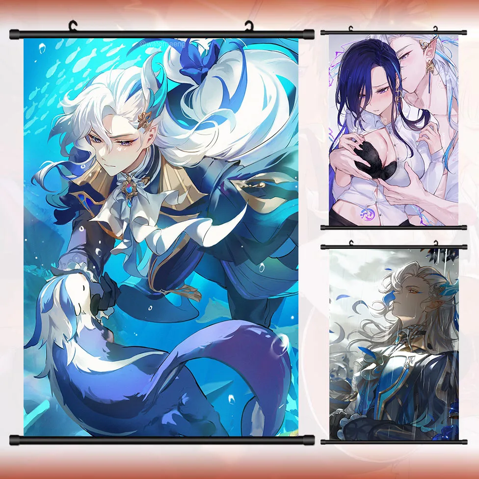 

Game Anime Neuvillette Genshin Impact Cosplay HD Wall Scroll Roll Painting Poster Hanging Picture Poster Decor Gift