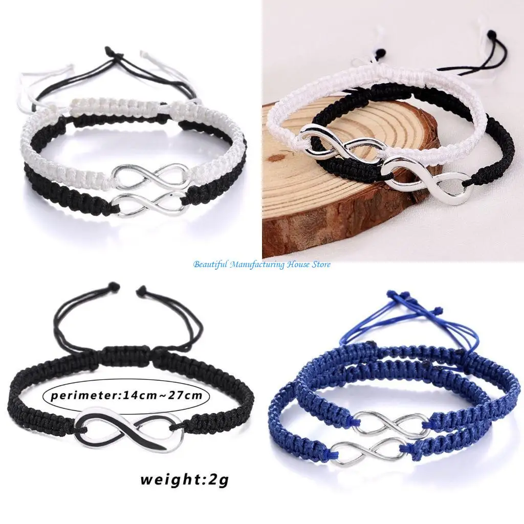 

E56A 2 Pcs Adjustable Braided Ropes Figure 8 for Infinity Love Bracelets Couples Set