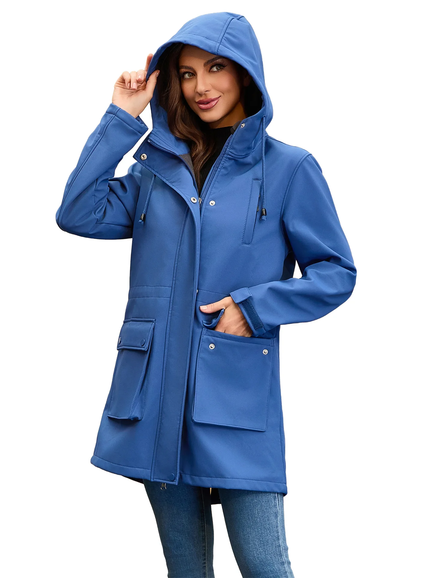 

European and American Autumn and Winter Jackets Women Rainproof Hooded Women Solid Outdoor Mountaineering Trench Coat Women