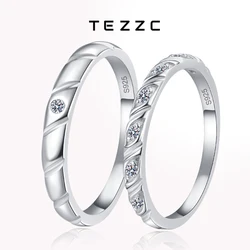Tezzc Luxury Moissanite Pair Ring for Lovers Hot Couples Ring 925 Sterling Silver Fashion Simple Wedding band Fine Jewelry Gift
