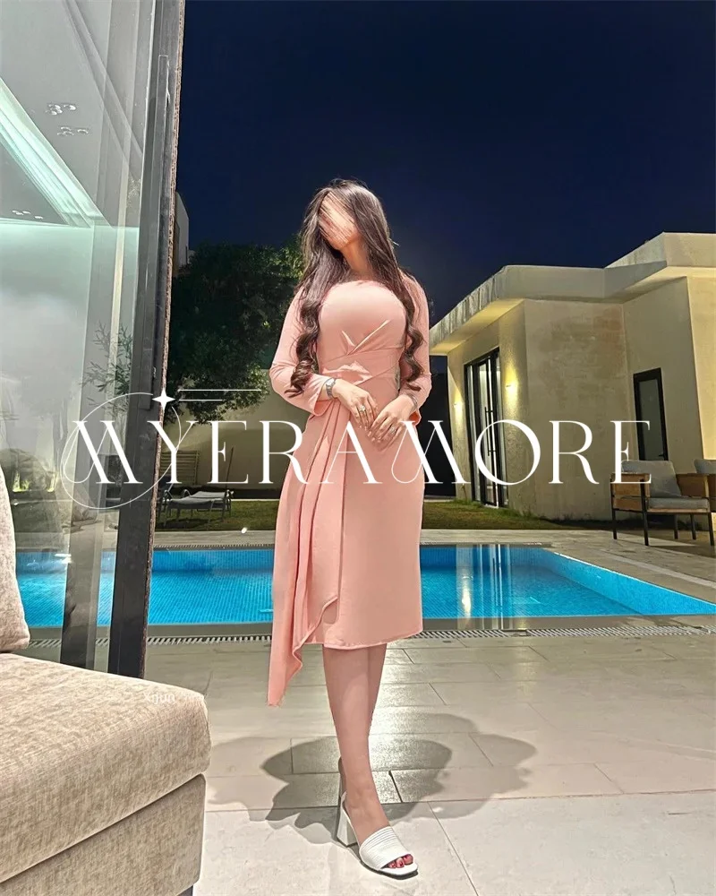 Eleganckie satynowe sukienki na studniówkę z długim rękawem, sukienki wieczorowe o długości do herbaty, falbany, suknie na przyjęcia weselne, szyte na miarę فساتين سهرة