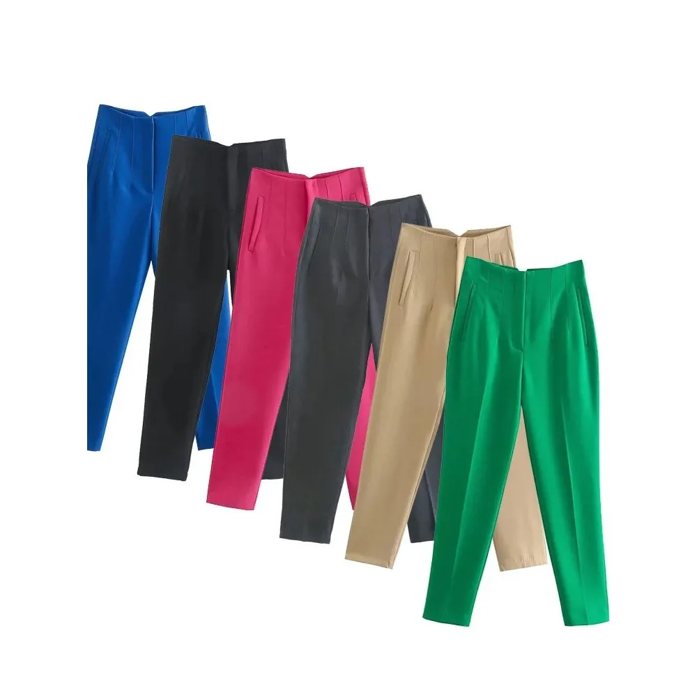 

Willela High Waist Straight Leg Pants Faionable Casual Trousers for Women Zip Front PVC Material Mid-aged Women Suitable