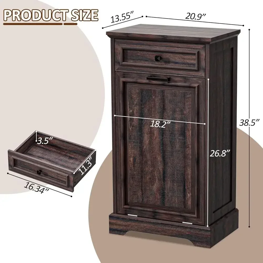 13 Gallon Capacity Kitchen Waste Bin, Laundry Hamper, and Pet Proof Hidden Trash Can in Brown for Kitchen, Living Room Use