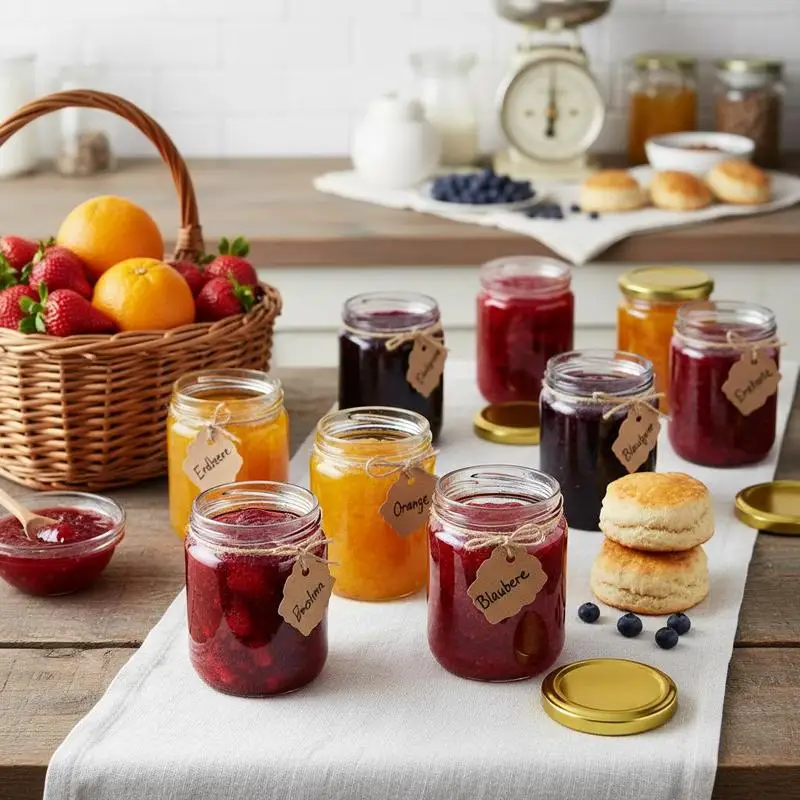 Lot de 96 pots à confiture en verre transparent de 230 ml avec couvercles dorés étanches, ouverture large pratique pour conserver confitures, miel, cornichons, sauces, contenants alimentaires résistants adaptés à la cuisine artisanale et à la famille