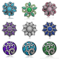 New Beauty Colorful Rhinestone Flowers Patterns Rotating Beads 18MM snap buttons fit DIY snap bracelet jewelry wholesale