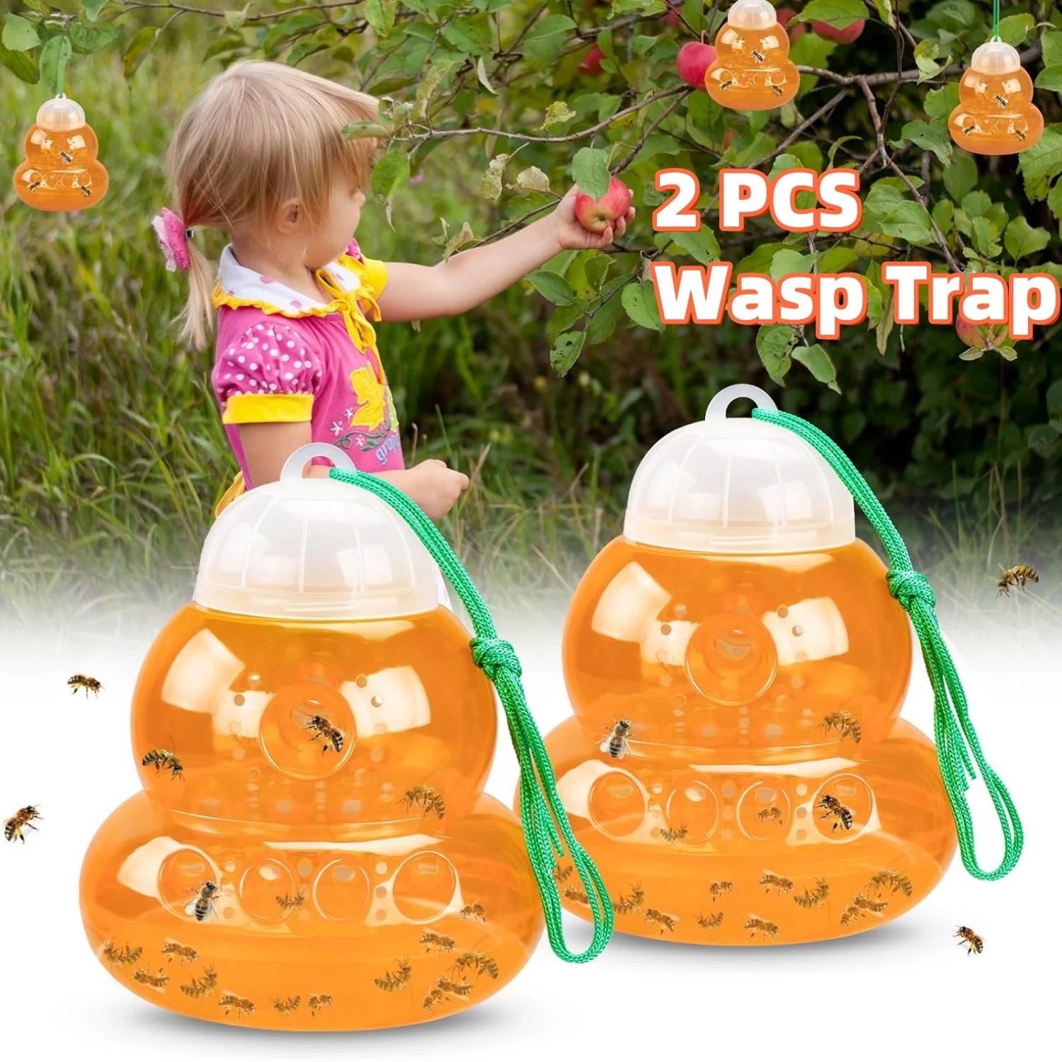 

2PCS Wasp Trap for Outdoors Effective Yellow Jacket and Hornet Catcher Non-Toxic Reusable Hanging Bee Trap Durable Insect Killer