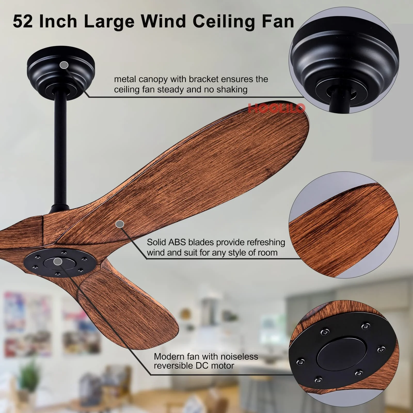 52 60 Inch ABS Bland Ceiling Fan with LED DC 85V - 260V Motor Remote Control ventiladores para casa