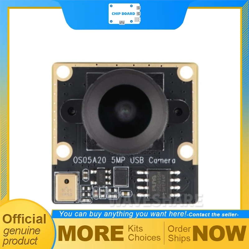 Waveshare OS05A20 5MP USB Camera Module Type B with 175 Degree Wide Angle and Microphone