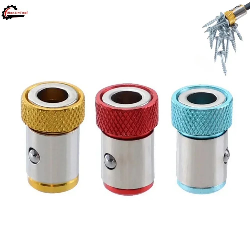 3Pcs Universal Magnetic Ring Alloy 1/4'' Colored Head Coil Metal Screwdriver Head Positioning Magnetizer Electric Tool Accessory