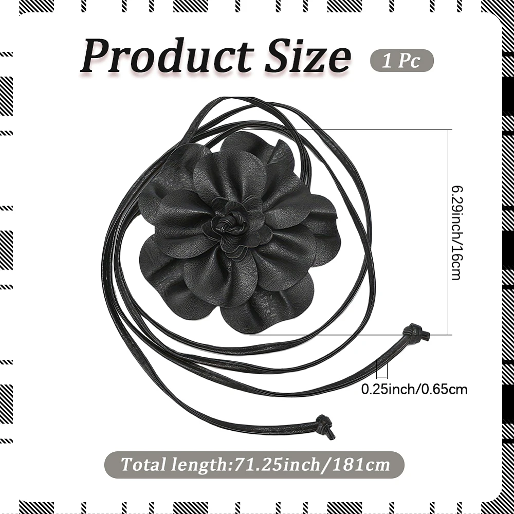 0.3 Inch PU Leather Skinny Waist Belt Black Boho Flower Leather Rope Tassel Waistband Thin Elegantes Big Flower Decor Belts Slim