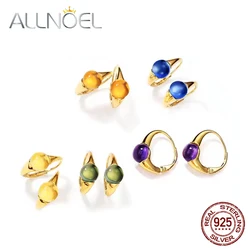 ALLNOEL 925 Silver Hoop Drop Earrings For Women Colorful Amethyst Citrine Crystal Candy Gold Color Fine Jewelry Gifts Wholesale