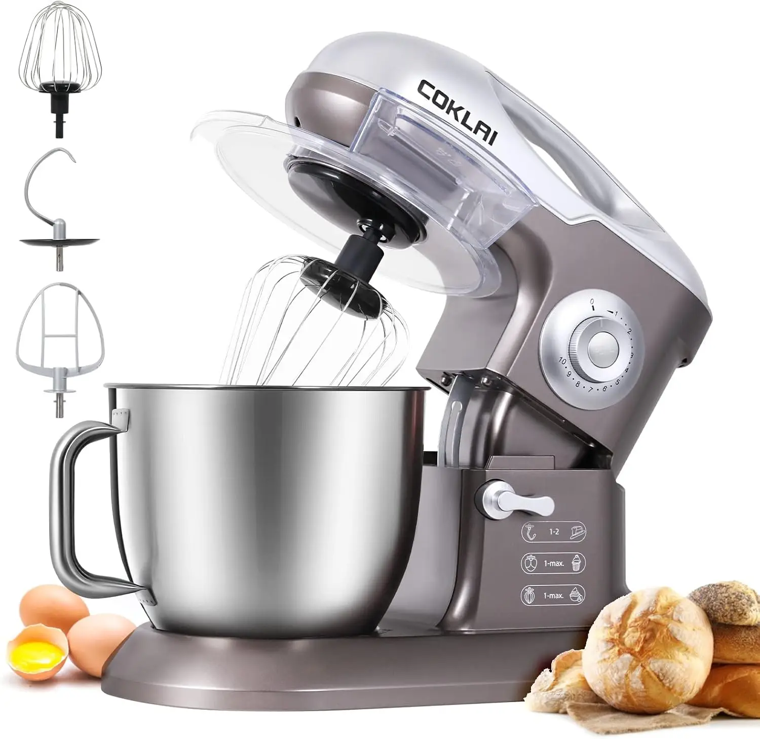 

NEW 660W Food Mixer, 10 Speeds Tilt-Head Kitchen Mixer with Stainless Steel Mixing Bowl, Dough Hook, Flat Beater, 7.3 Quarts