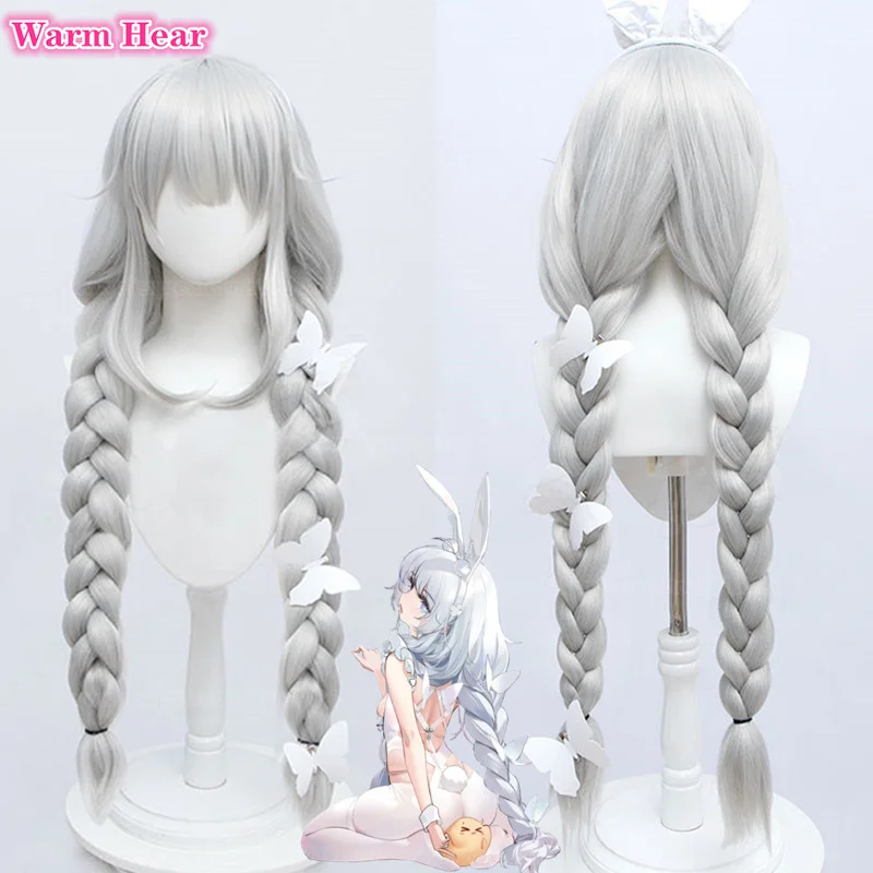 Game MNF Le Malin Synthetic Wig White Bunny Silver White 90cm Twist Braid Cosplay Anime Wig Heat Resistant Hair Halloween Wigs