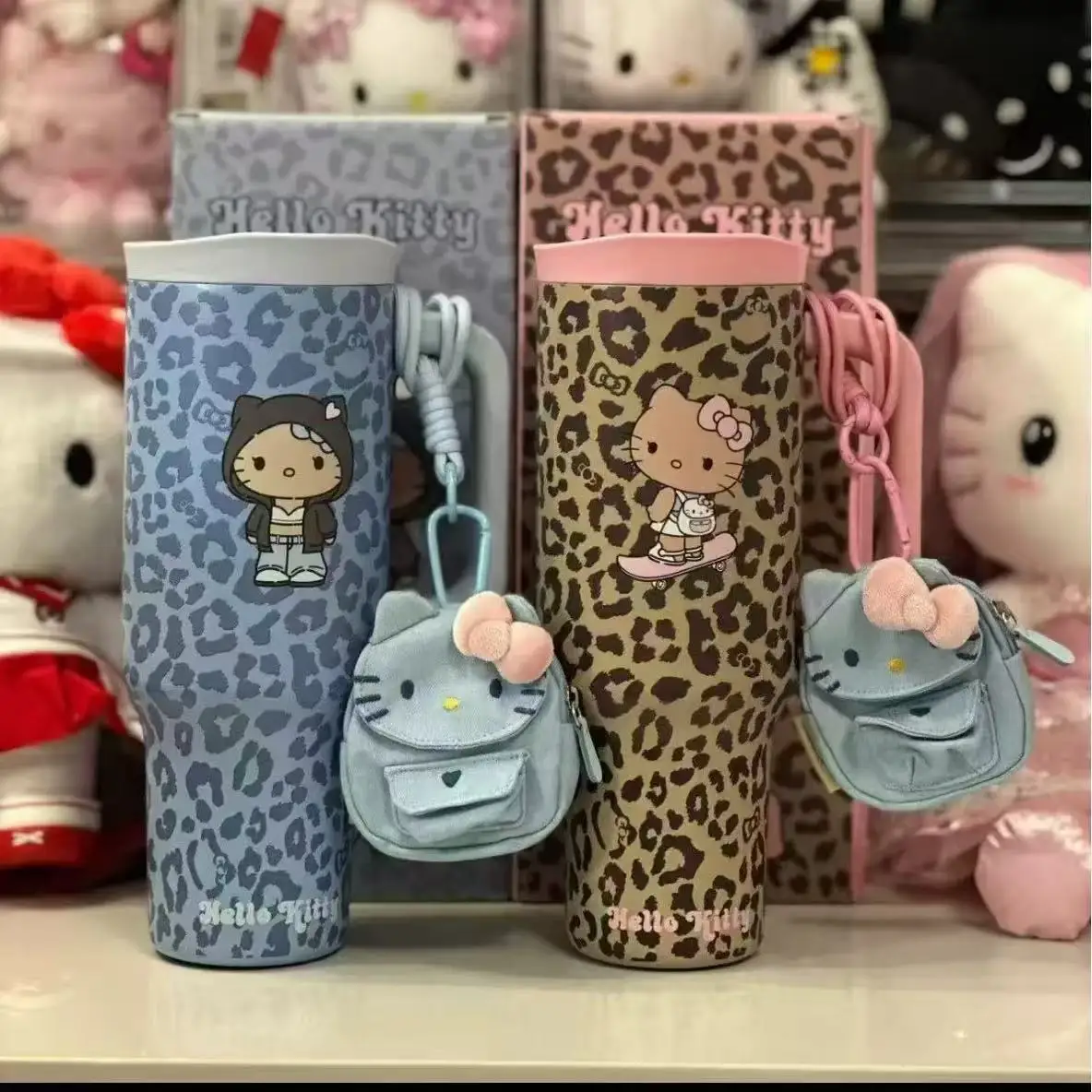 Stainless Steel Insulated Tumbler Cute Anime Leopard Print Trendy Large Capacity Straw Cup For Women Girls Daily Travel
