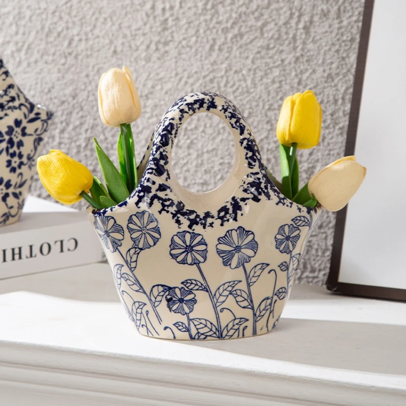 

Сумочка Ваза Цветок Ретро Керамический Большой Орнамент Украшение Гостиной Креативные Вазы Домашний Декор для Комнаты Светлая Роскошная Ваза