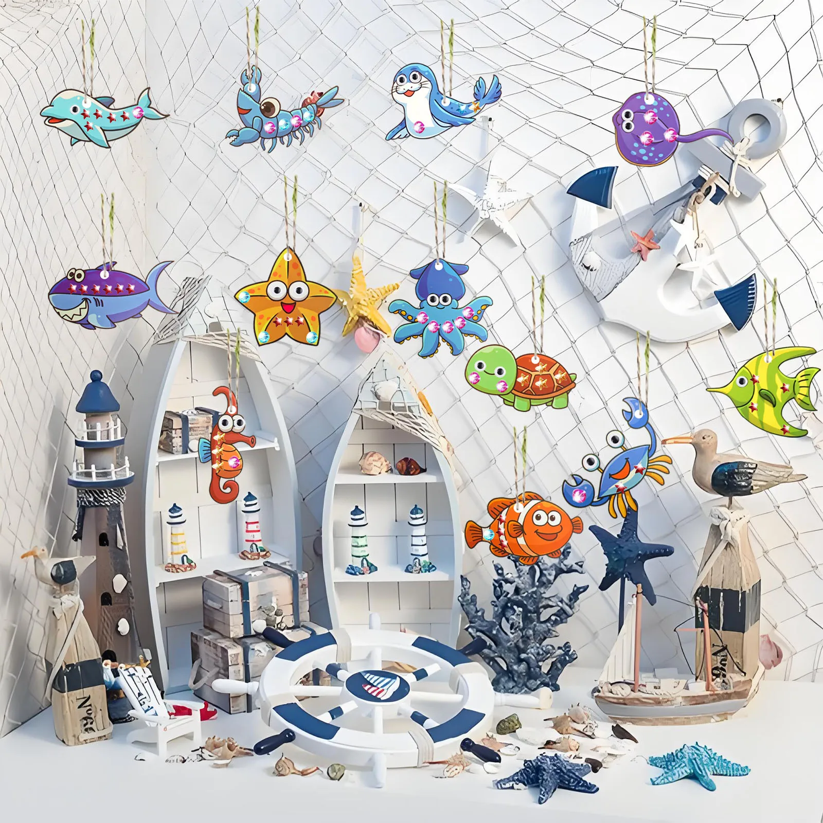 284PCS 海洋動物テーマ木製クラフトセット、DIY クラフトセット、カラフルな木製クラフト、誕生日パーティークラフト