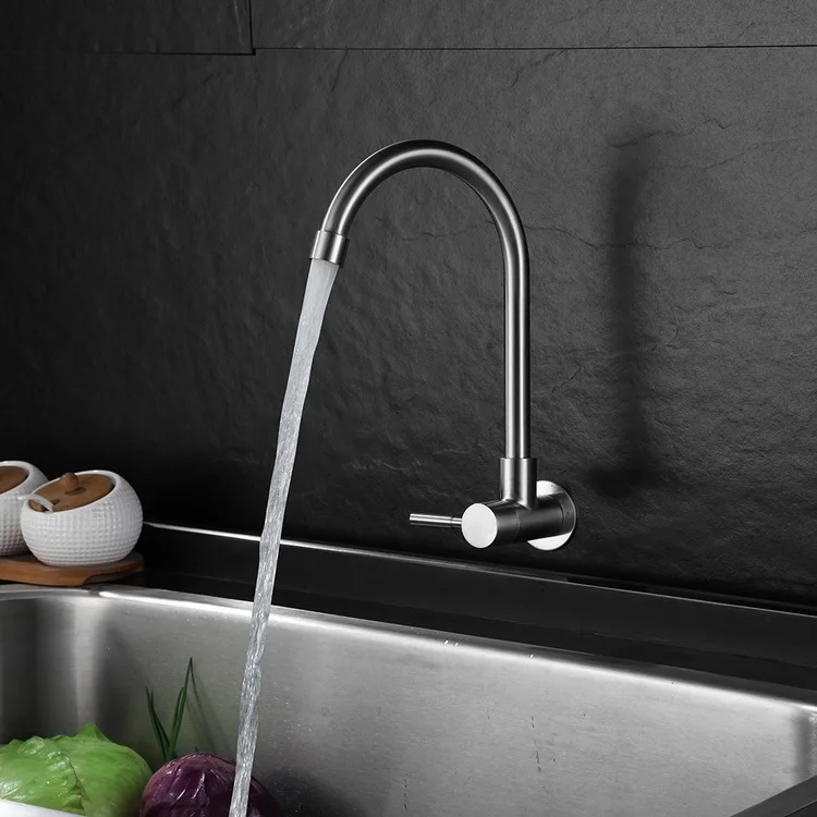 Kitchen Faucet Stainless Steel Wall mounted Single Cold Water Faucet Lower Curve Faucet Wall Sink Water Tap Premium Quality