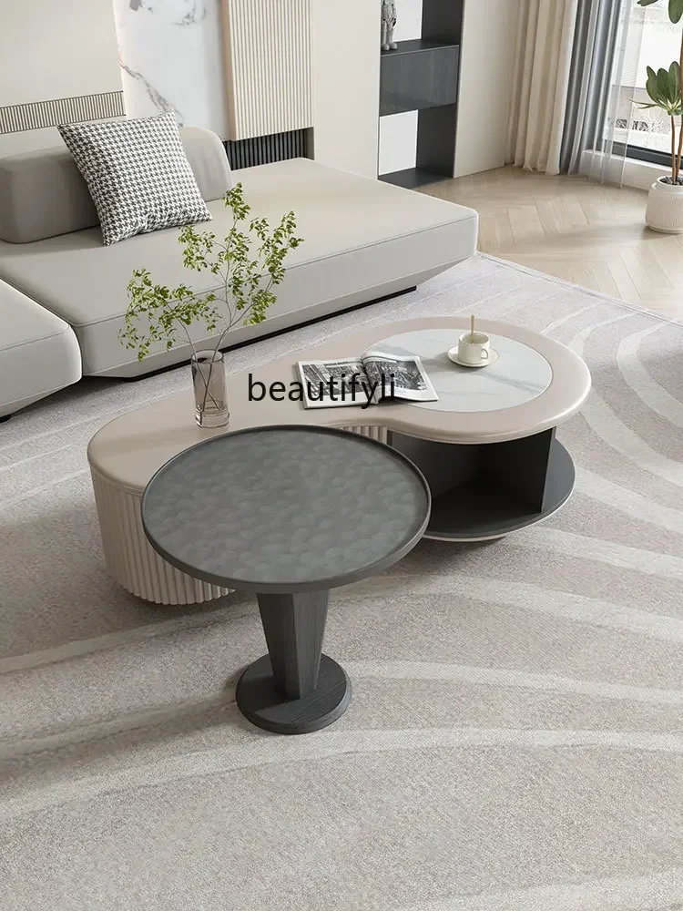 

smt03 Cashew Tea Table Combination Italian Minimalist Small Apartment Designer Creative Stone Plate Baking Finish Tea Table