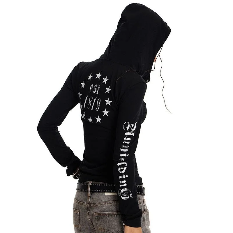 

Letter printed breasted hoodie, street dance outfit, women's casual American street fashion long T-shirt