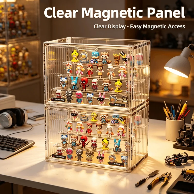 Large Acrylic Display Organizer Box, Blind‑Box Toys Collectible Action Figures Desktop Storage Container