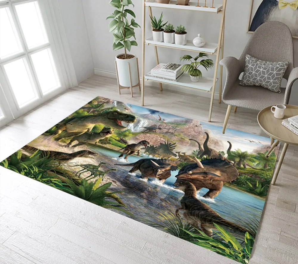 Kids Dinosaur Rugs And Primitive Forest Carpets For Baby Home Living Room Large Bedroom Hallway Yoga kitchen Door Floor Bath Mat