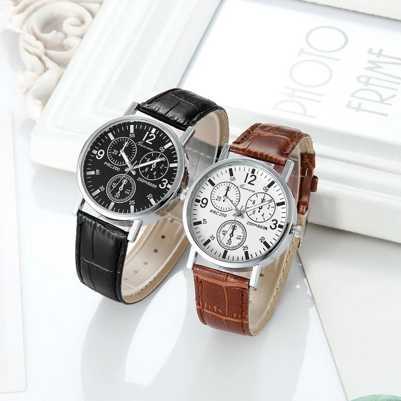 Classic Men's Quartz Wristwatch Soft Leather Strap Stylish Decorative Watch Ideal Gift for Special Occasions Daily Wear Boy Gift