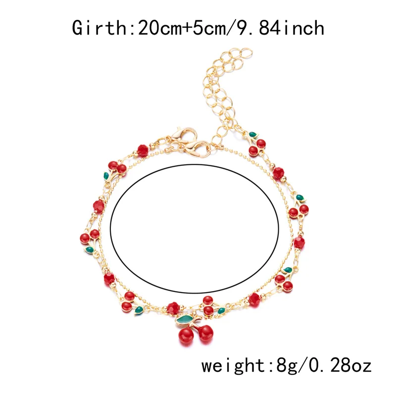 Nette Süße Rote Kirsche Kette Armband Halskette Für Frauen Vintage Gold Farbe Blume Obst Schlüsselbein Fußkettchen Hochzeit Schmuck – Detail 13
