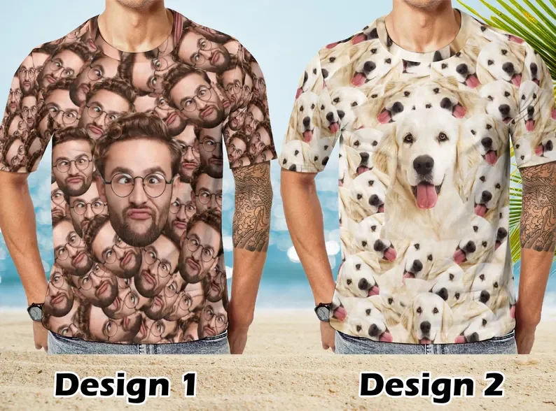 Custom Face T shirt for Men,Personalized Shirt for Birthday Women Picture Family Shirts Dog Face Printing Tee Pet Lover Gift