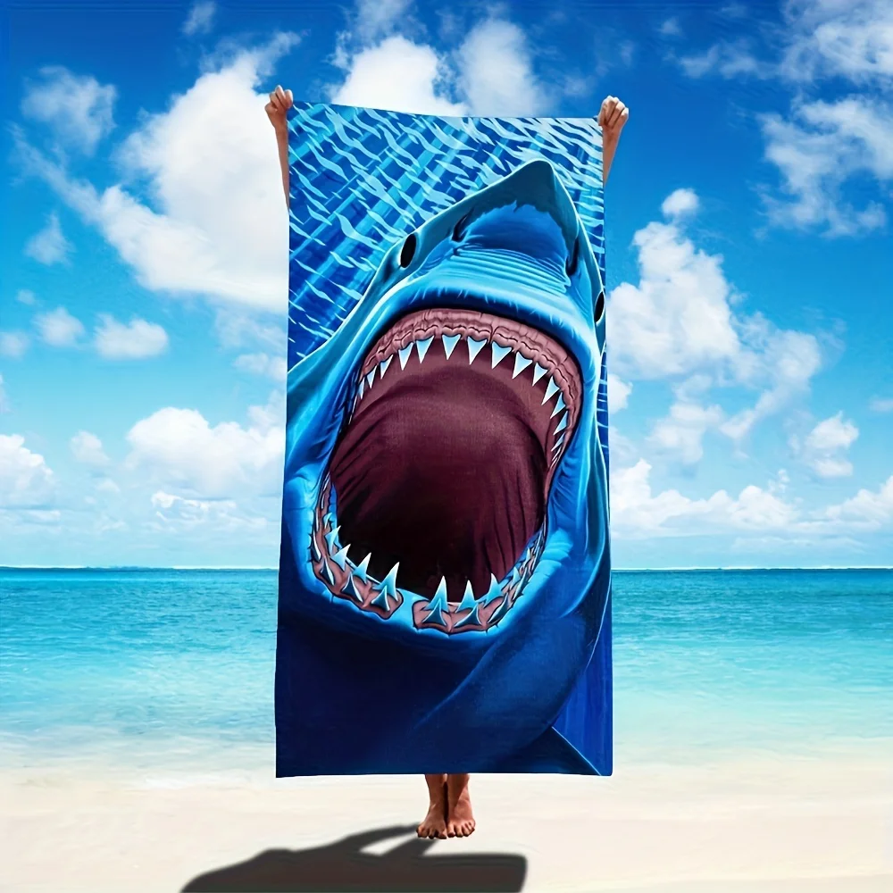 Shark print beach towel, microfiber, absorbent bath towel, suitable for travel, swimming pool, diving, surfing, yoga and camping