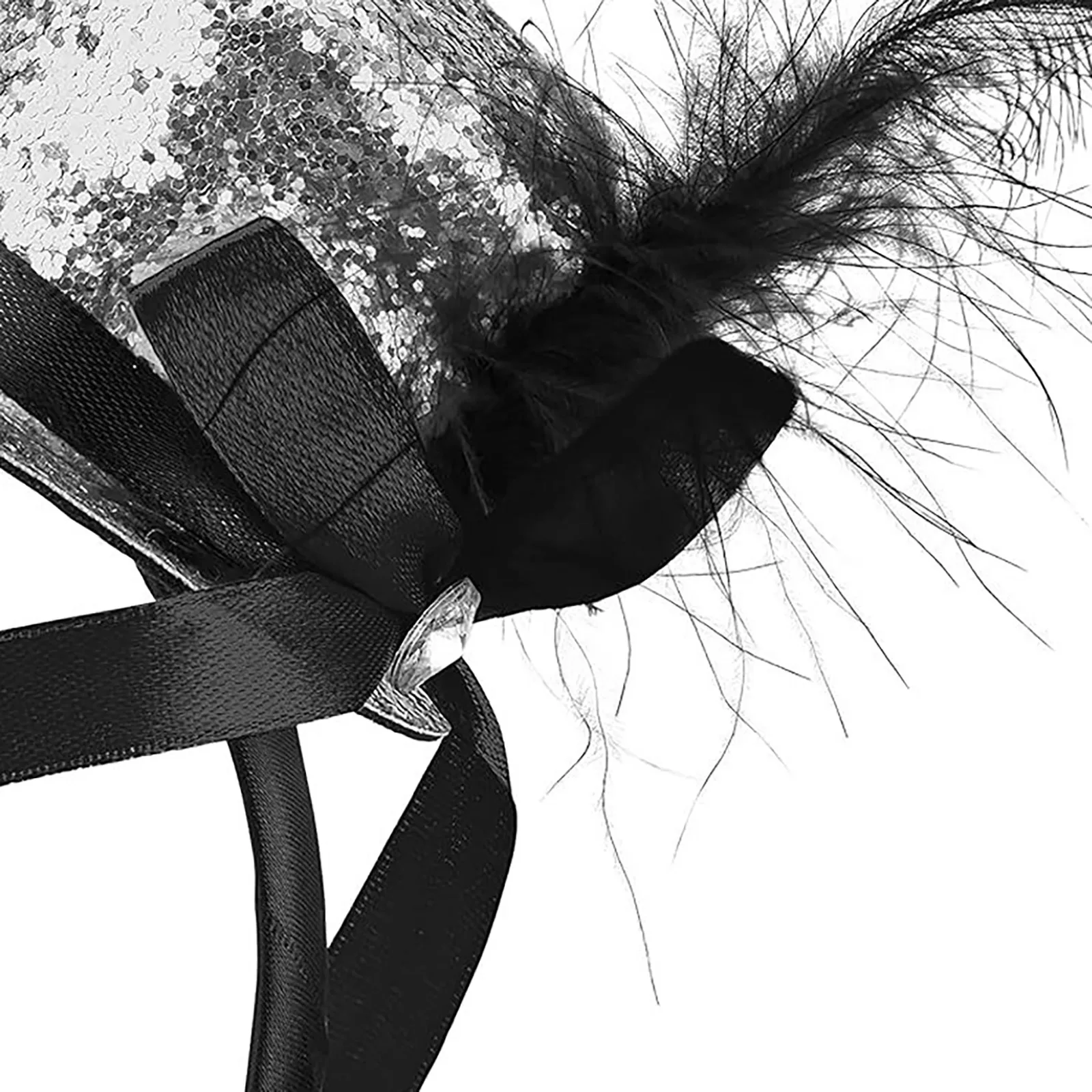 Image 7: Mini bandeau fascinateur avec nœud en plumes scintillantes, chapeau de cirque Ringmaster, petit cerceau pour cheveux, accessoire de Costume de carnaval d'halloween