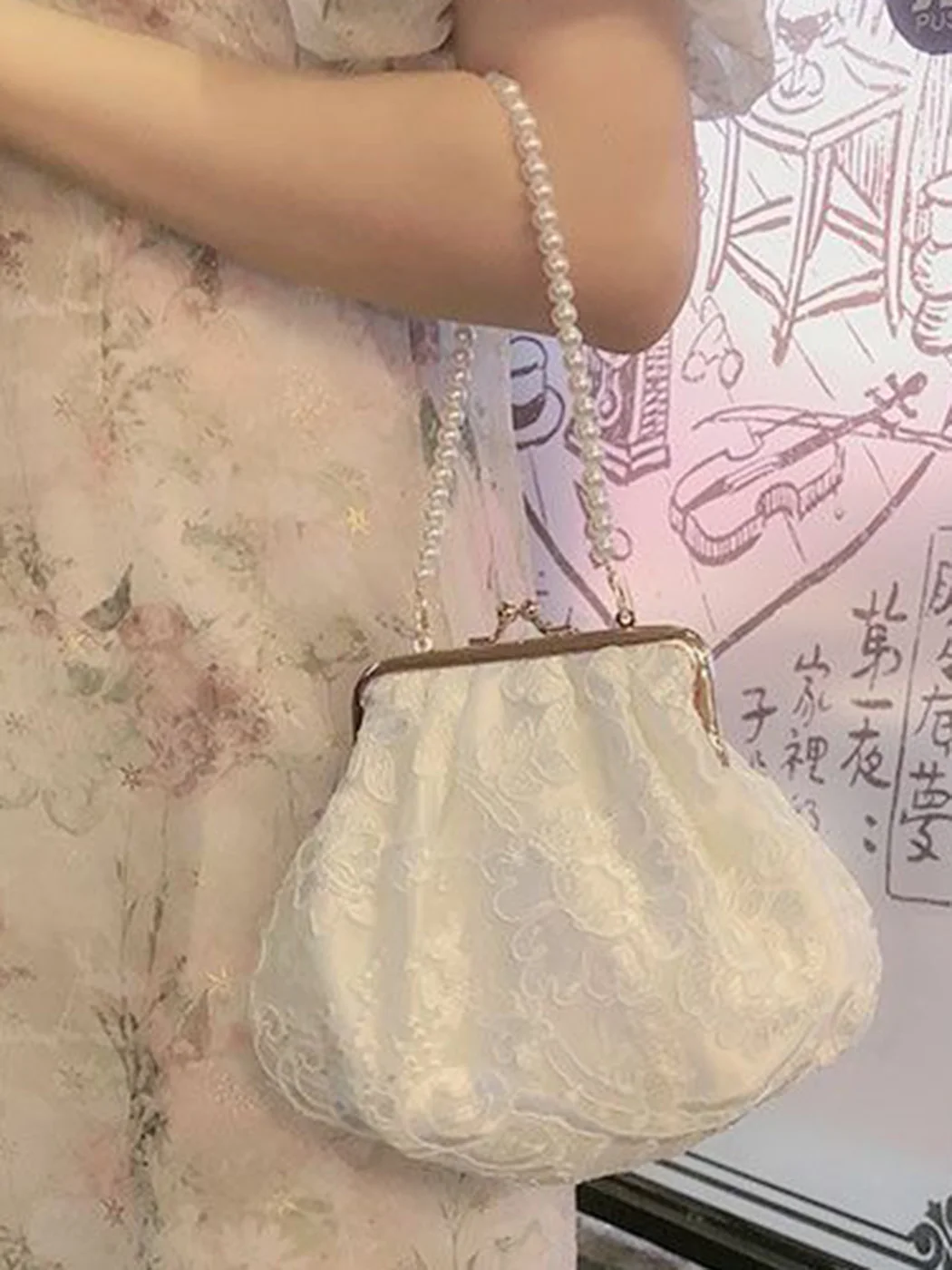 JIAERDI Lace Pearl Y2k Bags Women Fairycore Aesthetic Handle Messenger Bag Wallet Ladies Vintage Harajuku Crossbody Bags Purse