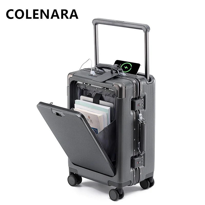 COLENARA-Valise pour Ordinateur Portable de 20/24/26 Pouces, Étui d'Embarquement à Ouverture Frontale, Chargement USB, Valise à Roulettes Universelle