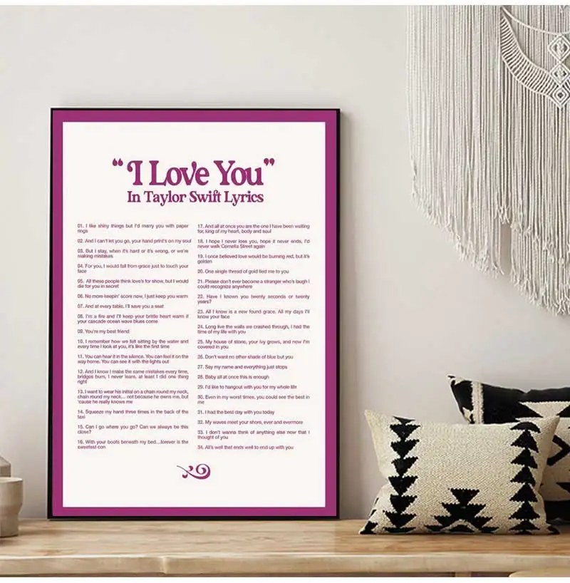 Canvas Painting Wall Art Pictures, Music Quotes, I Love You In Taylor, Swift Song Way Poster, Retro Singer, Home Room Decor