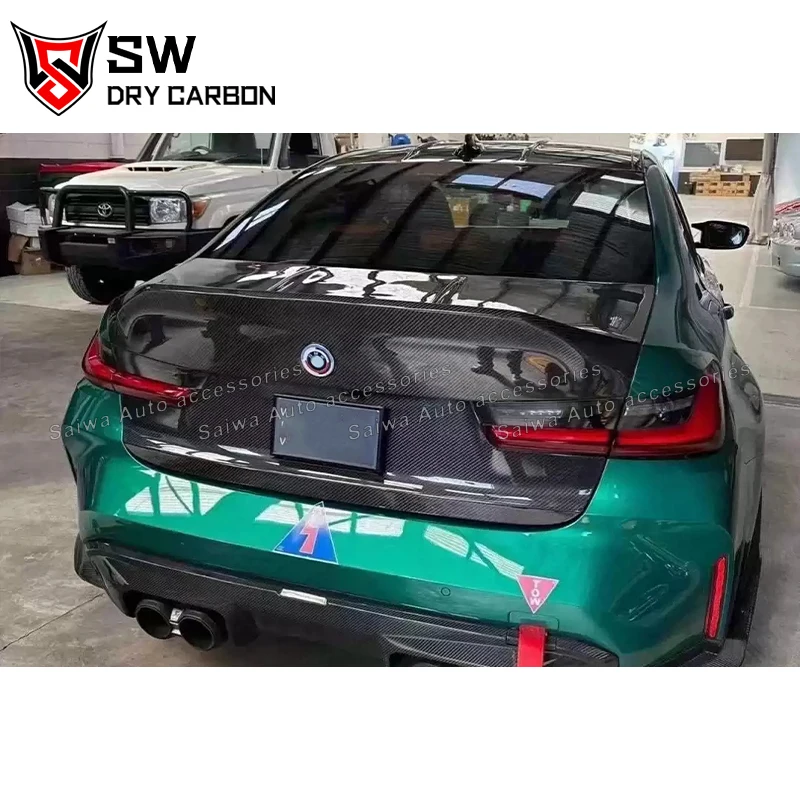 ألياف الكربون الجافة CSL نمط غطاء صندوق السيارة لسيارات BMW G80 M3 G82 M4 2021 + غطاء صندوق السيارة الخلفي سباق ملحقات خفيفة الوزن