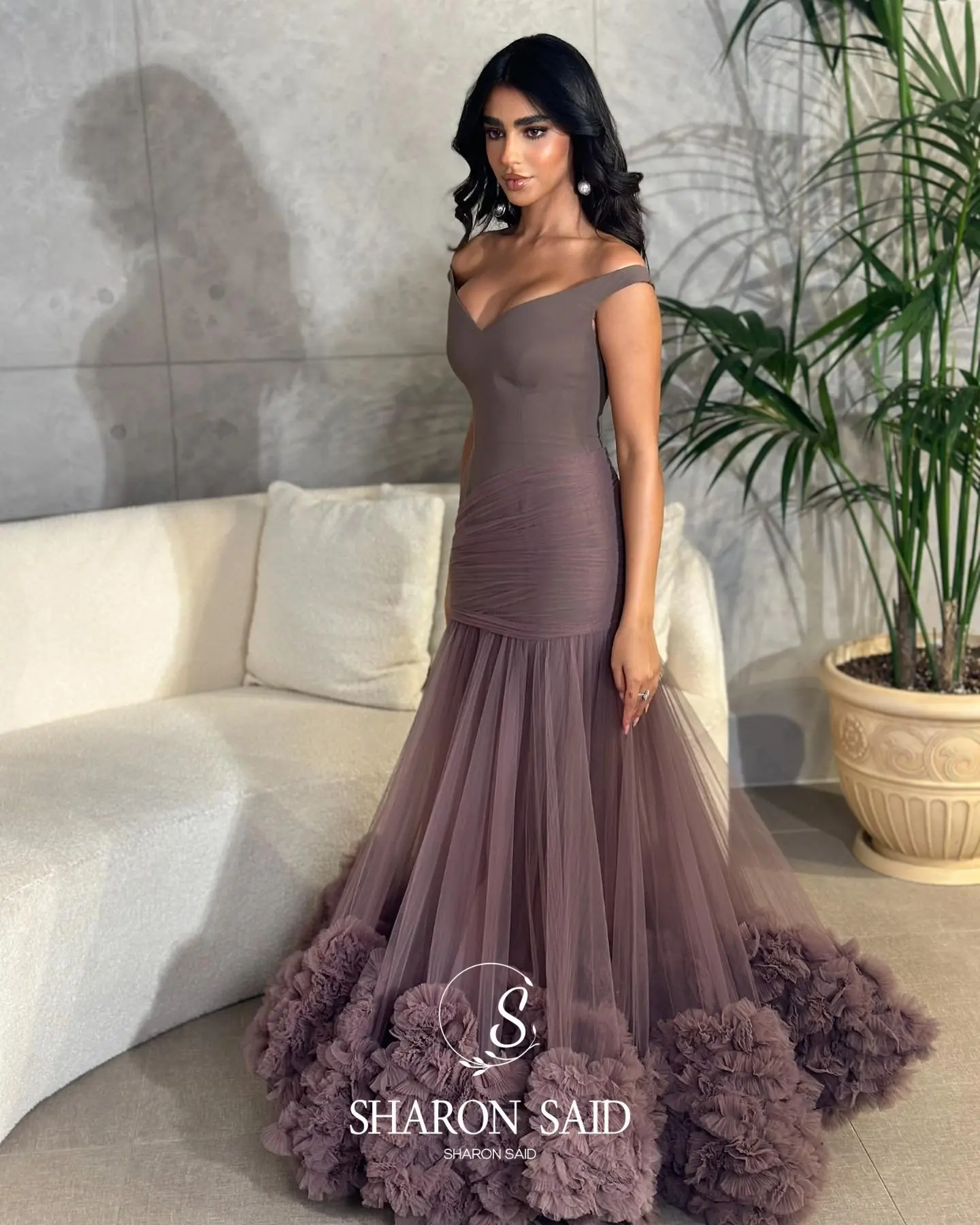 Sharon Said Dubai V-Neck Evening Dress with Ruffles A-Line Elegant for Women Wedding Party Gown SF516 Customized