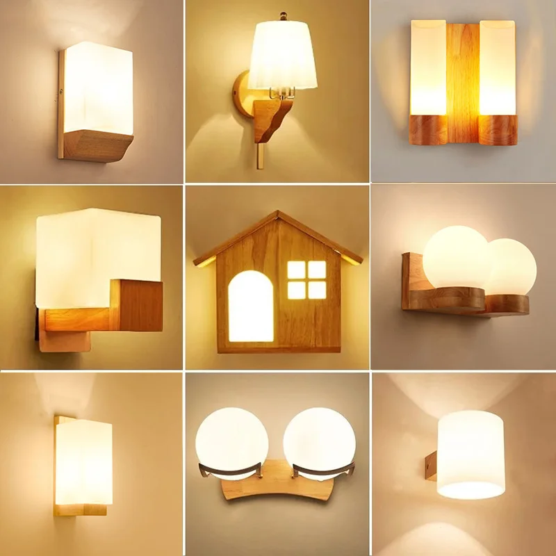 

Nordic Sconce Wall Lights Wood Led Wandlamp Glass Lamp luminaria Modern Loft decor Bedroom Hallway Lights Fixtures AC90-260V