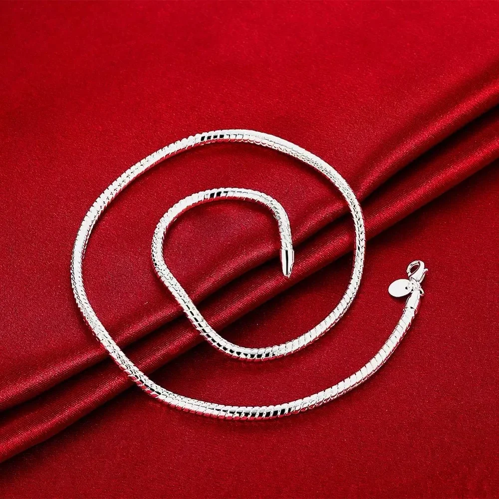 2pcs/set 925 Sterling Silver 3MM Snake Bone Chain Necklace & Bracelets