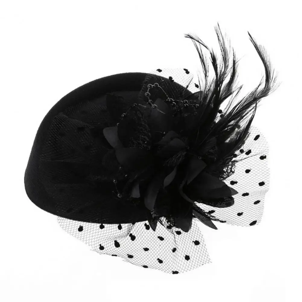 Exquisite Fascinator Hat With Hair Clip Decorative Anti-fall Faux Feather Flower Mesh Headwear Hair Accessories