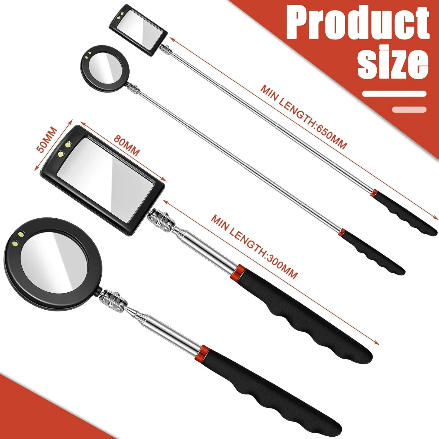 Car 360° Inspection Mirror LED Light Telescopic Inspection Mirror for Check The Condition of Vehicle Automotive Repairs Tools image 3