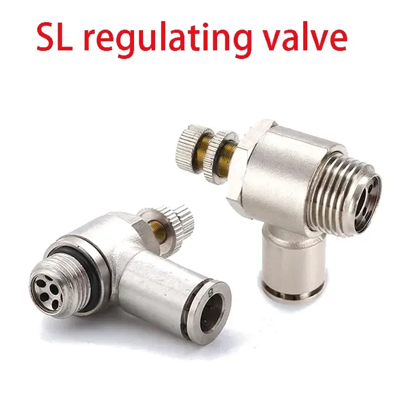 Pneumatic Throttle Valve SL Valve Nickel Plated Brass Air Tube 4 6 8 10mm Thread 1/8 1/4 1/2 Flow Controller Air Fitting Valve