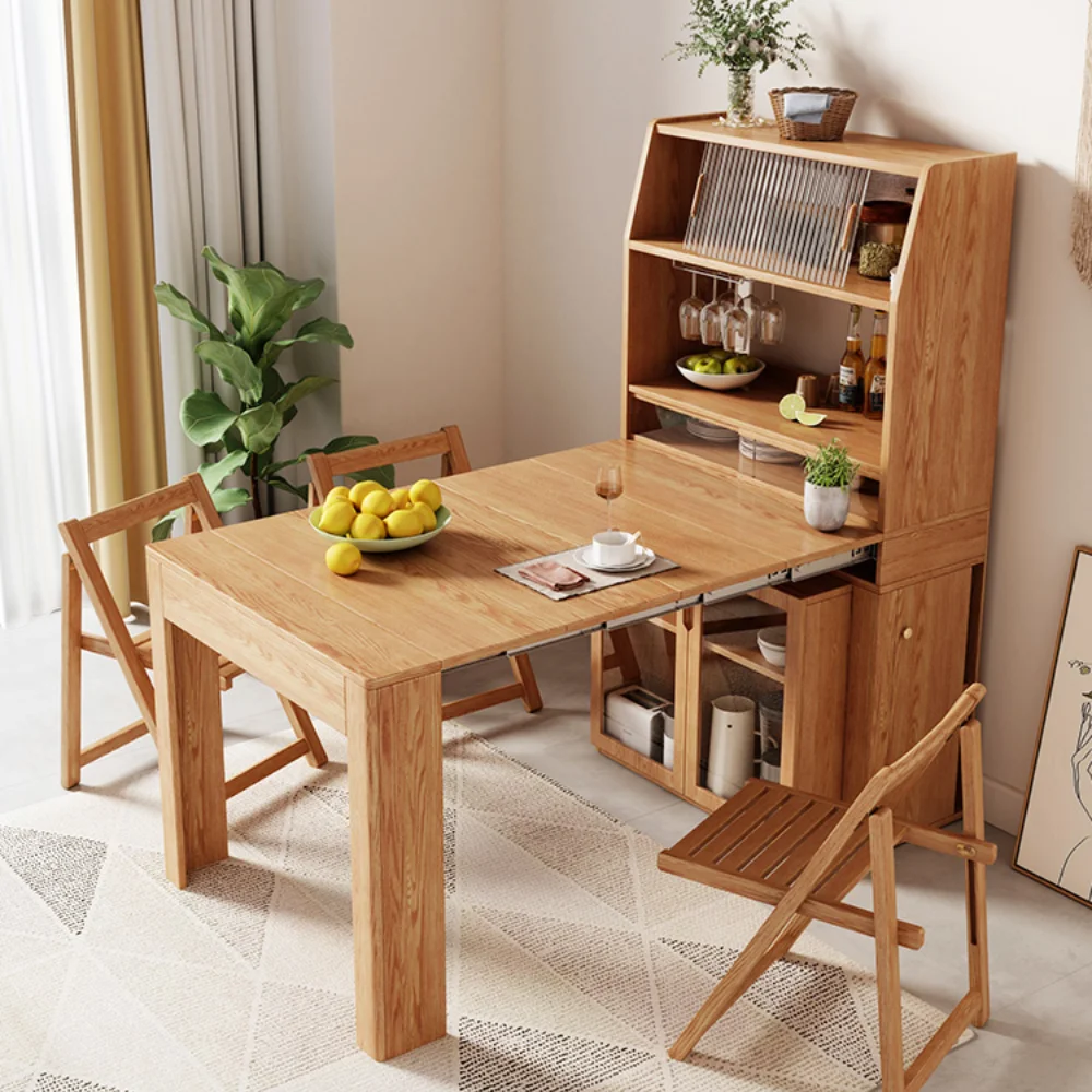 

Folding Dining Table Sideboard Cabinet Integrated Modern Simple Storage Dining Chair Multifunctional Retractable Dining Table