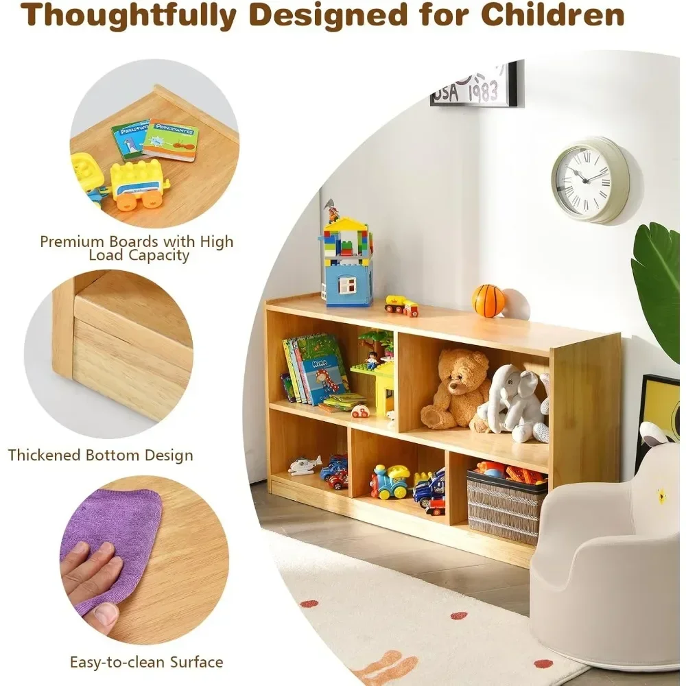 Kids Toy Organizers and Storage, Wooden 3 Tier Bookshelf with 8 Compartment Cubes to Organize Books, Toys, Home Furniture