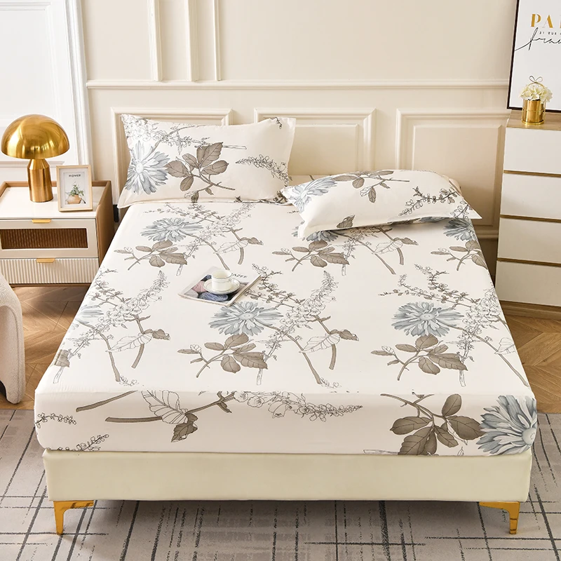 Skin-friendly Fitted Sheet Printed Bed Cover sabanas para cama Elastic Bedsheet Simple Style Mattress Cover (No Pillowcase)