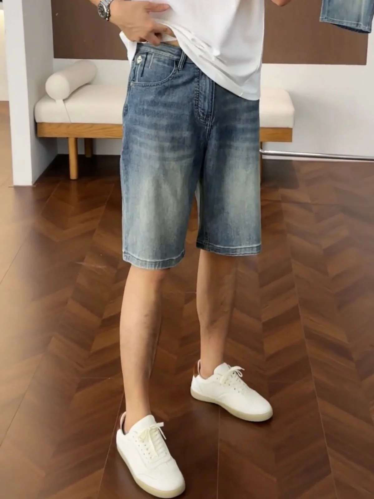 Retro Washed Denim Shorts Men's Fashionable Versatile Skin-friendly Breathable Outdoor Sports Five-Quarter Length Casual Shorts