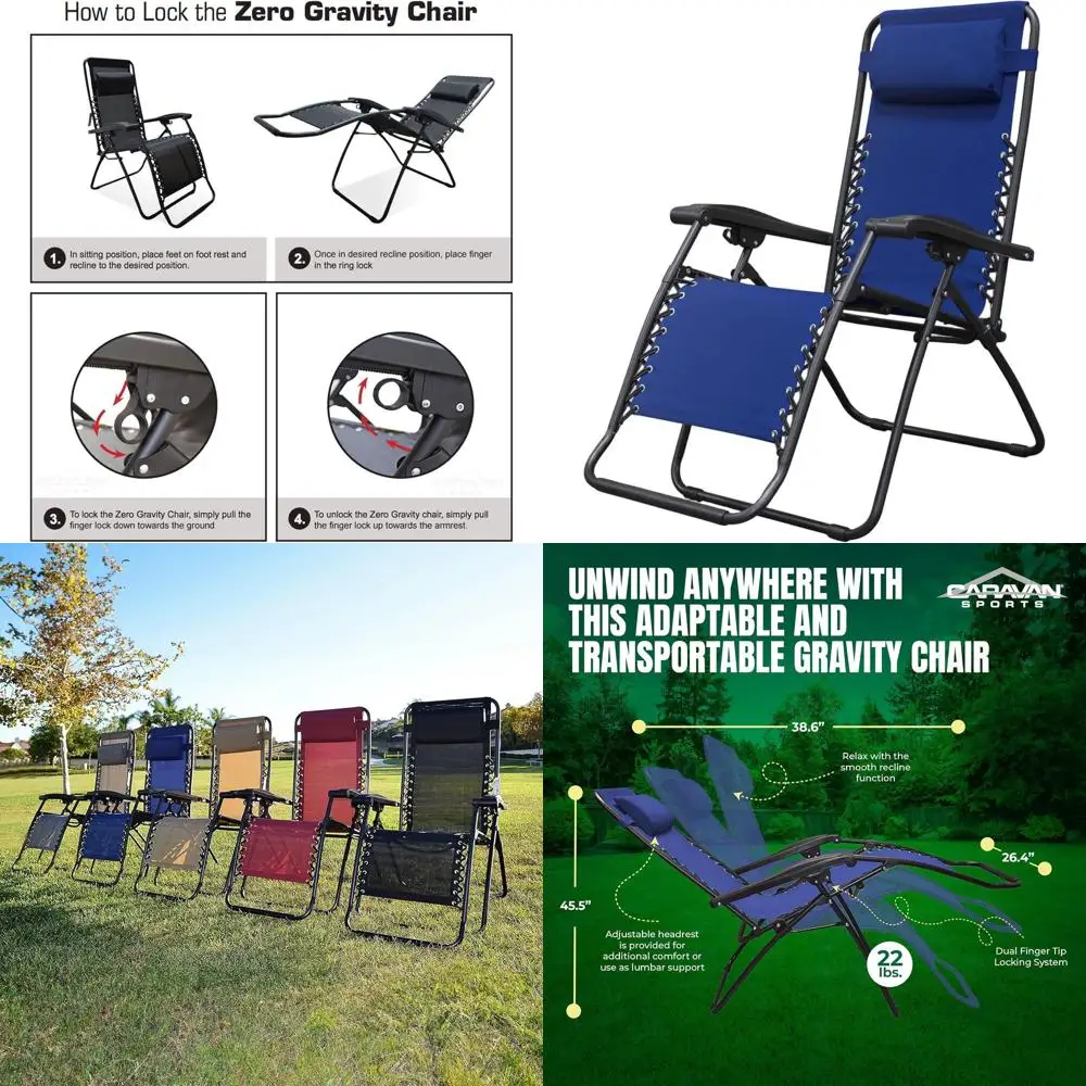 

Портативное кресло-реклайнер с функцией нулевой гравитации для улицы, кемпинга, газона, террасы, патио, бассейна - регулируемое, комфортное для взрослых, синего цвета